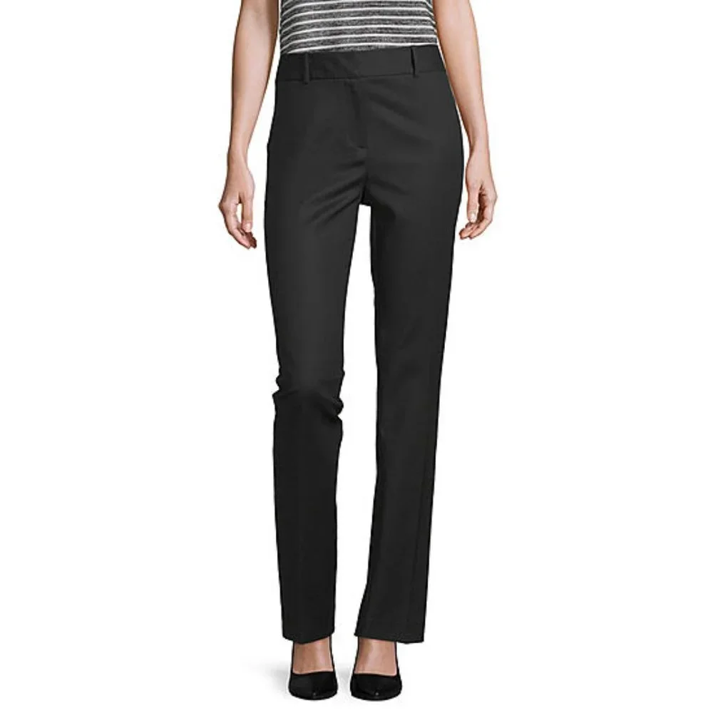 Liz Claiborne Womens Audra Classic Straight Leg Trouser Pants Petite Short In Bl